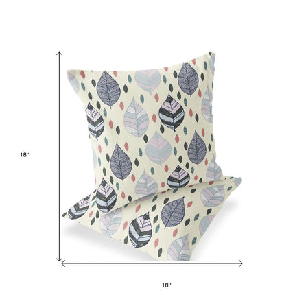 Set of Two Dark Green Cream And Orange Botanical Indoor Outdoor Throw Pillow