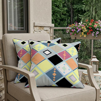 Set of Two Yellow And Pink Diamond Indoor Outdoor Throw Pillow HomeRoots