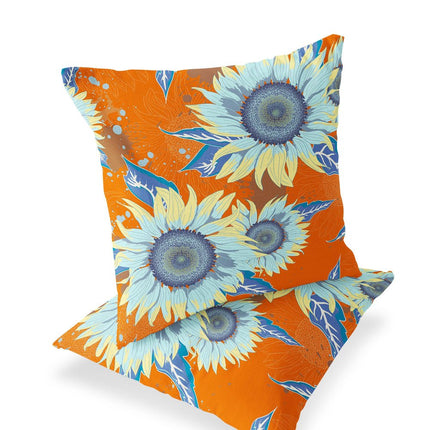 Set of Two Red And Yellow Sunflower Indoor Outdoor Throw Pillow
