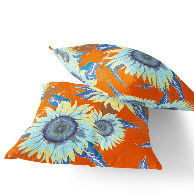 Set of Two Red And Yellow Sunflower Indoor Outdoor Throw Pillow