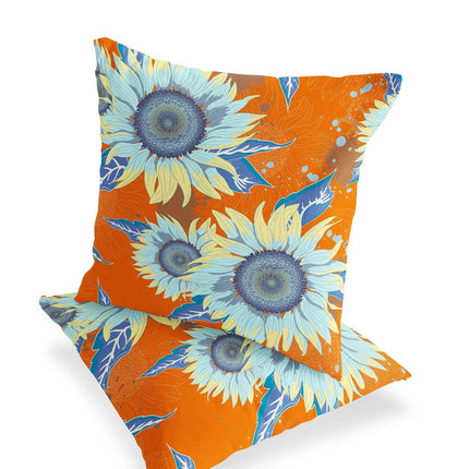 Set of Two Red And Yellow Sunflower Indoor Outdoor Throw Pillow
