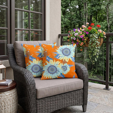Set of Two Red And Yellow Sunflower Indoor Outdoor Throw Pillow