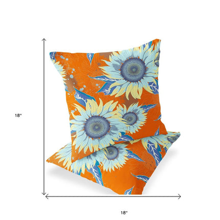 Set of Two Red And Yellow Sunflower Indoor Outdoor Throw Pillow