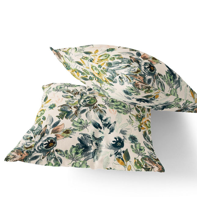 Set of Two White And Green Floral Indoor Outdoor Throw Pillow HomeRoots