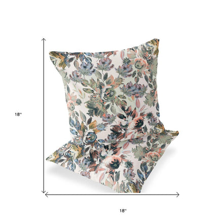 Set of Two White Pink And Gray Floral Indoor Outdoor Throw Pillow