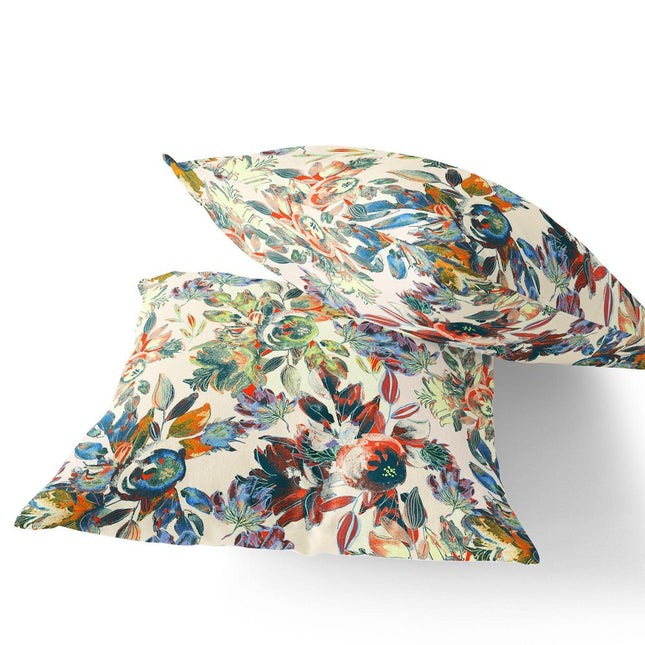 Set of Two White Yellow And Green Floral Indoor Outdoor Throw Pillow