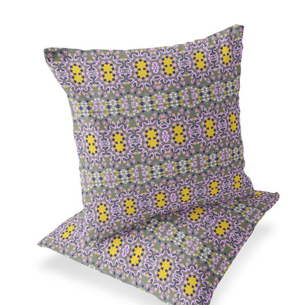 Set of Two Purple And Yellow Floral Indoor Outdoor Throw Pillow HomeRoots