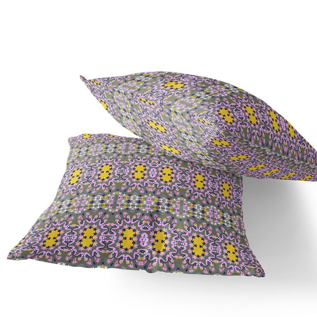 Set of Two Purple And Yellow Floral Indoor Outdoor Throw Pillow HomeRoots