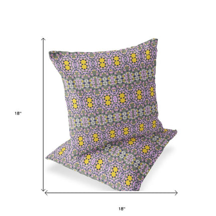 Set of Two Purple And Yellow Floral Indoor Outdoor Throw Pillow HomeRoots