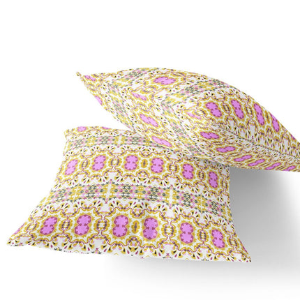 Set of Two Yellow And Pink Floral Indoor Outdoor Throw Pillow