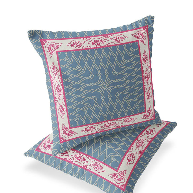 Set of Two Pink And Blue Geometric Indoor Outdoor Throw Pillow HomeRoots