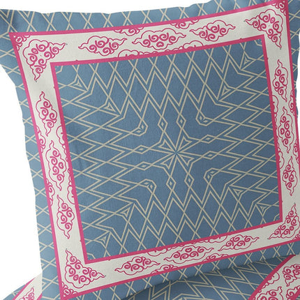 Set of Two Pink And Blue Geometric Indoor Outdoor Throw Pillow HomeRoots