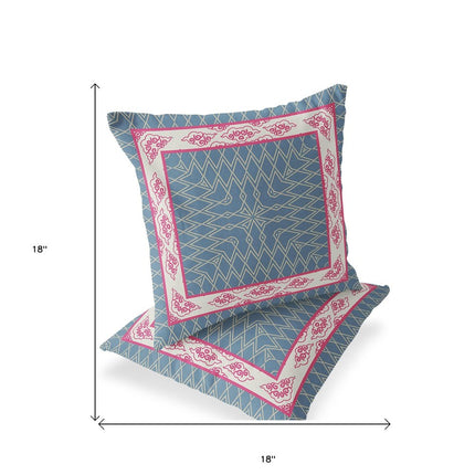 Set of Two Pink And Blue Geometric Indoor Outdoor Throw Pillow HomeRoots