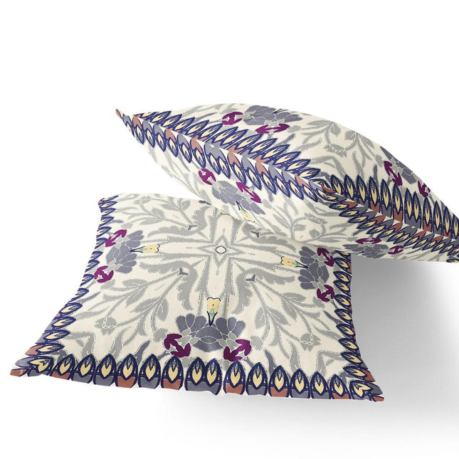 Set of Two Gray And Beige Botanical Indoor Outdoor Throw Pillow