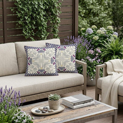 Set of Two Gray And Beige Botanical Indoor Outdoor Throw Pillow HomeRoots