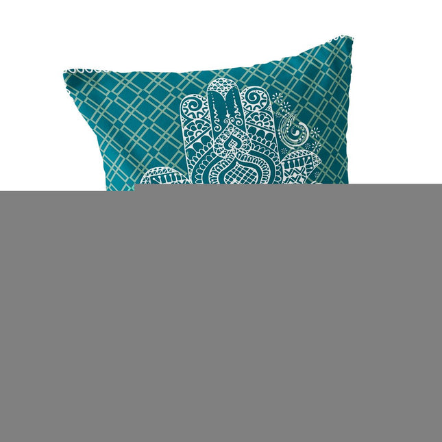 Set of Two White And Green Hamsa Indoor Outdoor Throw Pillow HomeRoots