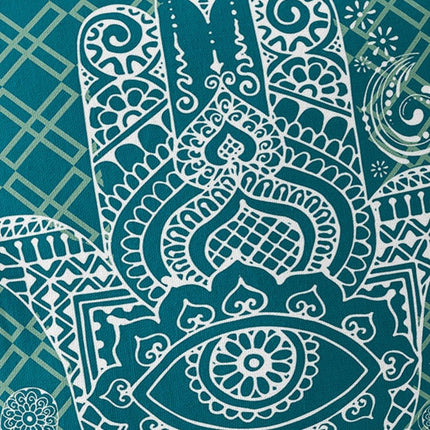 Set of Two White And Green Hamsa Indoor Outdoor Throw Pillow