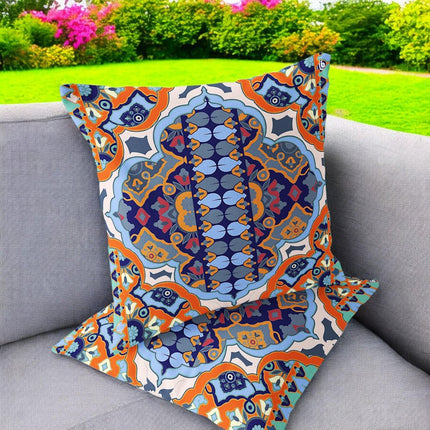 Set of Two Orange White And Blue Floral Indoor Outdoor Throw Pillow