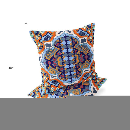 Set of Two Orange White And Blue Floral Indoor Outdoor Throw Pillow HomeRoots