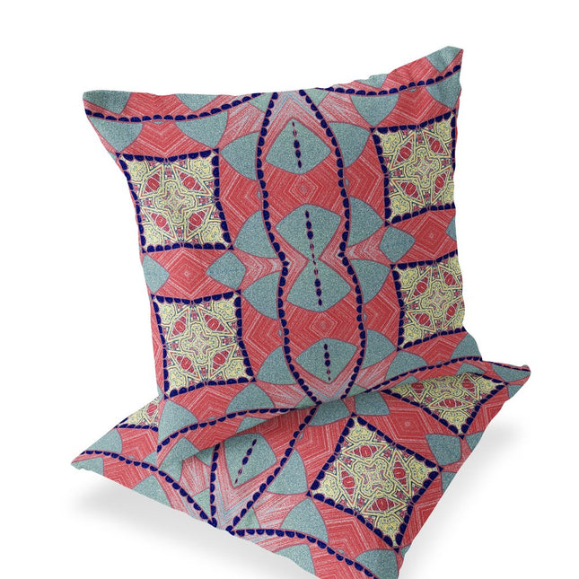 Set of Two Red Yellow And Blue Abstract Indoor Outdoor Throw Pillow HomeRoots