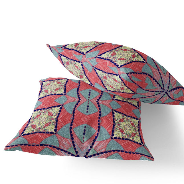 Set of Two Red Yellow And Blue Abstract Indoor Outdoor Throw Pillow HomeRoots