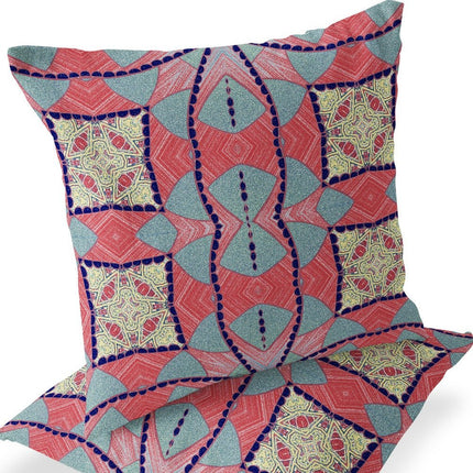 Set of Two Red Yellow And Blue Abstract Indoor Outdoor Throw Pillow HomeRoots