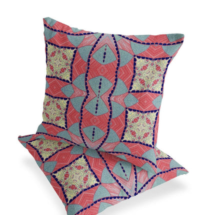 Set of Two Red Yellow And Blue Abstract Indoor Outdoor Throw Pillow