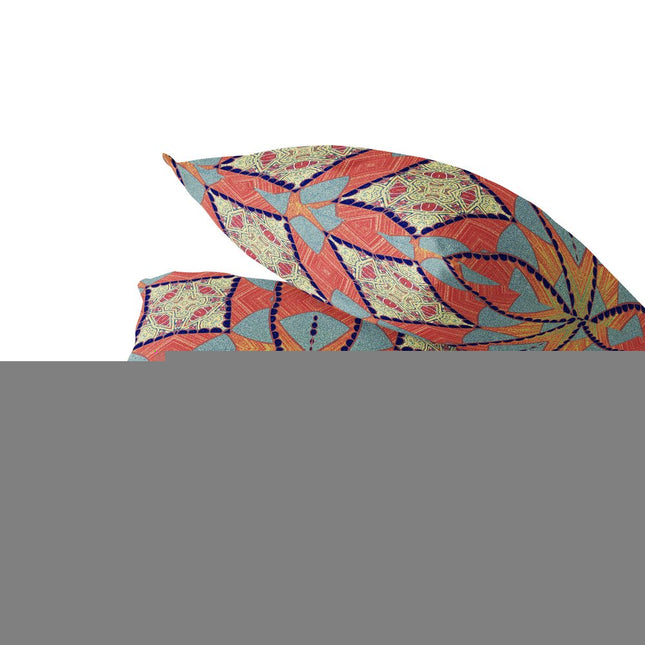 Set of Two Red Orange And Indigo Abstract Indoor Outdoor Throw Pillow HomeRoots