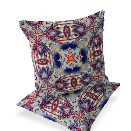 Set of Two Gray Red Orange And Blue Floral Indoor Outdoor Throw Pillow HomeRoots