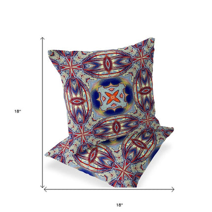 Set of Two Gray Red Orange And Blue Floral Indoor Outdoor Throw Pillow