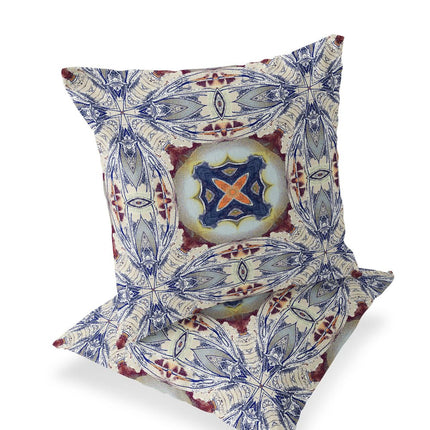 Set of Two Gray Brown And Indigo Floral Indoor Outdoor Throw Pillow
