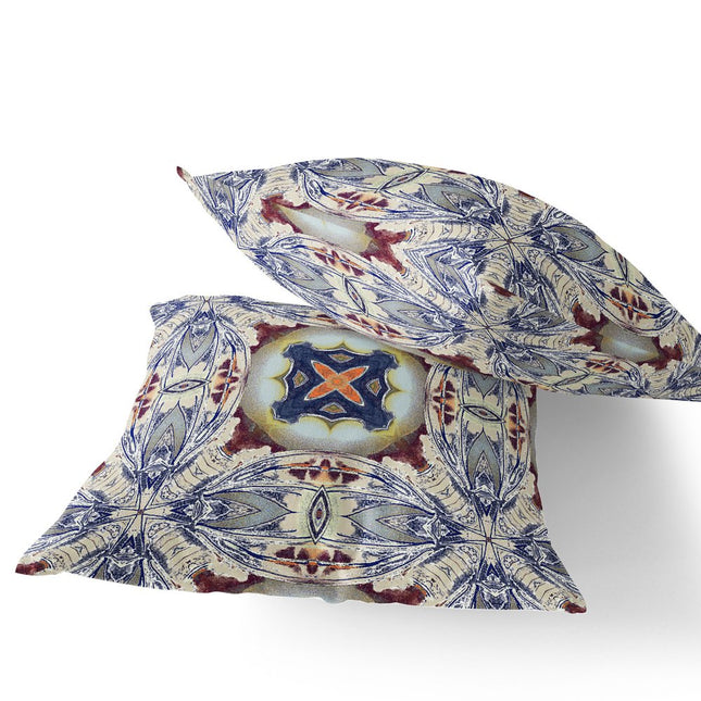 Set of Two Gray Brown And Indigo Floral Indoor Outdoor Throw Pillow HomeRoots