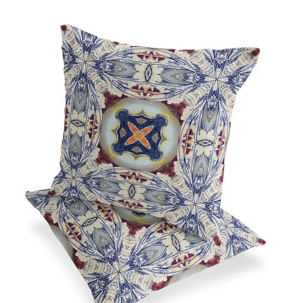 Set of Two Gray Brown And Indigo Floral Indoor Outdoor Throw Pillow HomeRoots