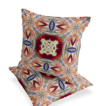 Set of Two Gray Green Magenta And Red Floral Indoor Outdoor Throw Pillow