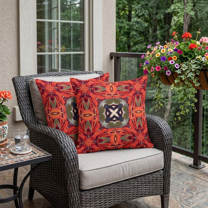 Set of Two Peach And Green Floral Indoor Outdoor Throw Pillow HomeRoots