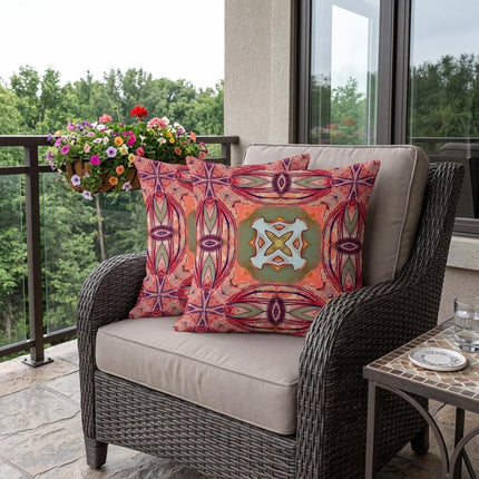 Set of Two Peach Magenta And Green Floral Indoor Outdoor Throw Pillow HomeRoots
