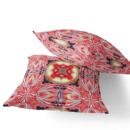 Set of Two Pink Peach And Red Floral Indoor Outdoor Throw Pillow