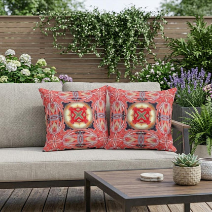 Set of Two Pink Peach And Red Floral Indoor Outdoor Throw Pillow HomeRoots