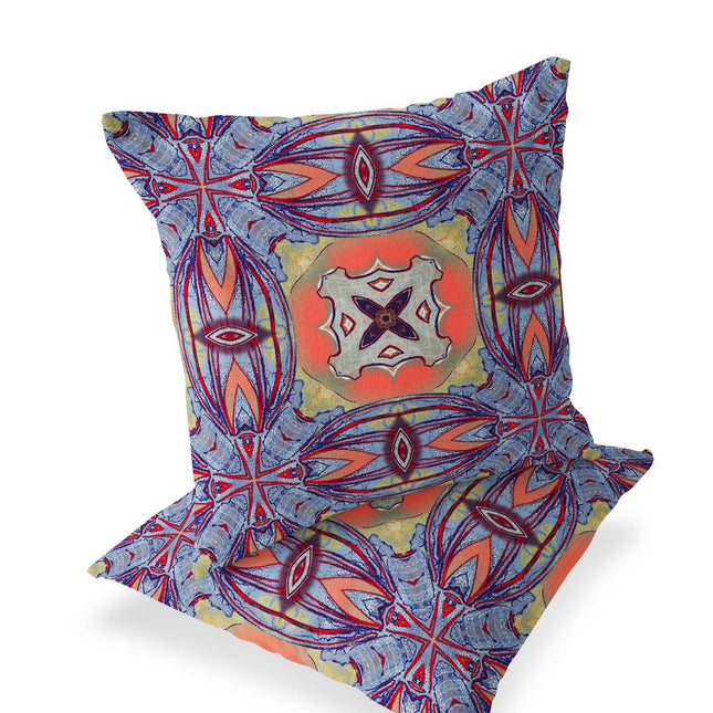 Set of Two Purple And Orange Floral Indoor Outdoor Throw Pillow