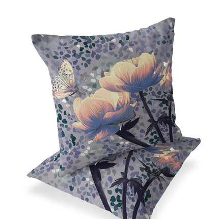 Set of Two Yellow Black And Gray Floral Indoor Outdoor Throw Pillow HomeRoots