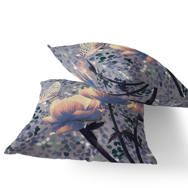 Set of Two Yellow Black And Gray Floral Indoor Outdoor Throw Pillow