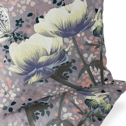 Set of Two Yellow Blue And Gray Floral Indoor Outdoor Throw Pillow HomeRoots