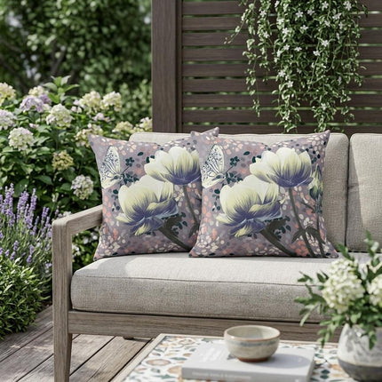 Set of Two Yellow Blue And Gray Floral Indoor Outdoor Throw Pillow HomeRoots