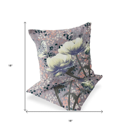 Set of Two Yellow Blue And Gray Floral Indoor Outdoor Throw Pillow HomeRoots