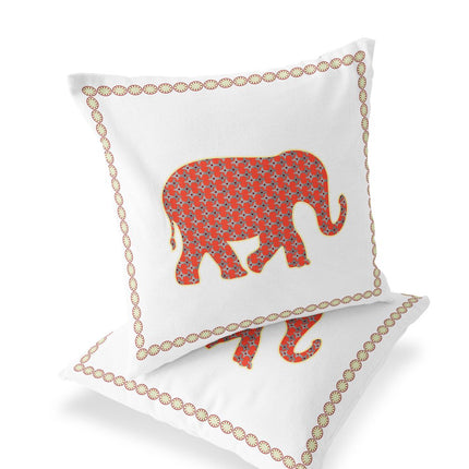 Set of Two Orange And Cream Elephant Indoor Outdoor Throw Pillow