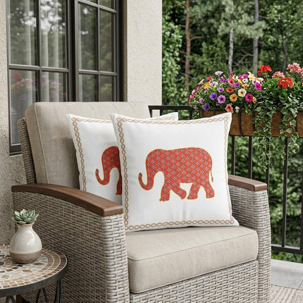 Set of Two Orange And Cream Elephant Indoor Outdoor Throw Pillow HomeRoots