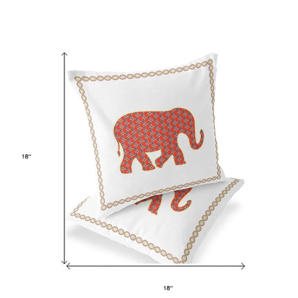 Set of Two Orange And Cream Elephant Indoor Outdoor Throw Pillow