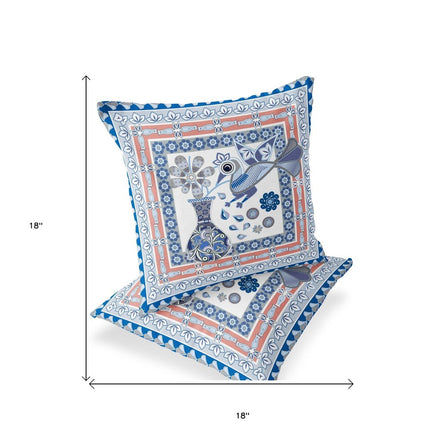 Set of Two Blue Peach And Gray Peacock Indoor Outdoor Throw Pillow HomeRoots