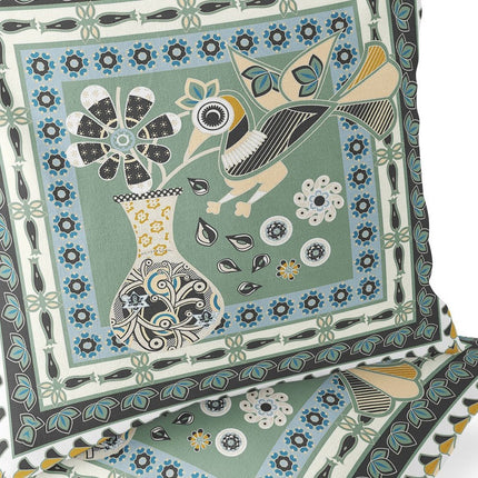 Set of Two Green And Black Peacock Indoor Outdoor Throw Pillow HomeRoots