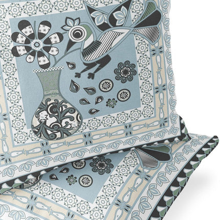Set of Two Light Blue Black And Cream Peacock Indoor Outdoor Throw Pillow HomeRoots